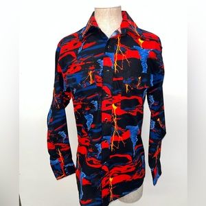Vintage Wrangler Western Shirt Sz M Thunderstorm Tornado Lighting Pearl Buttons